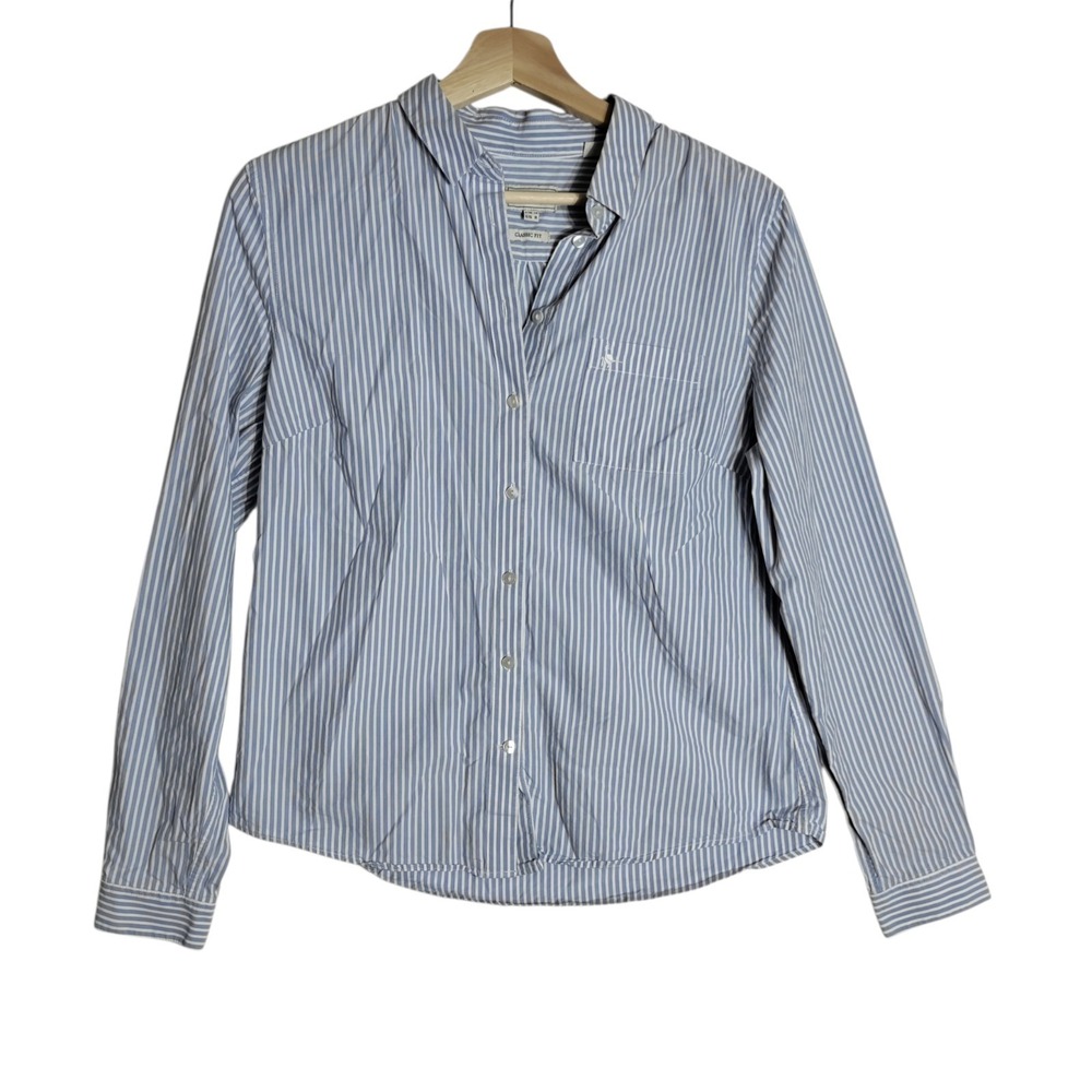 Jack Wills Bluenand‎ White Striped Button Front Shirt 100% Cotton Womans Size 8